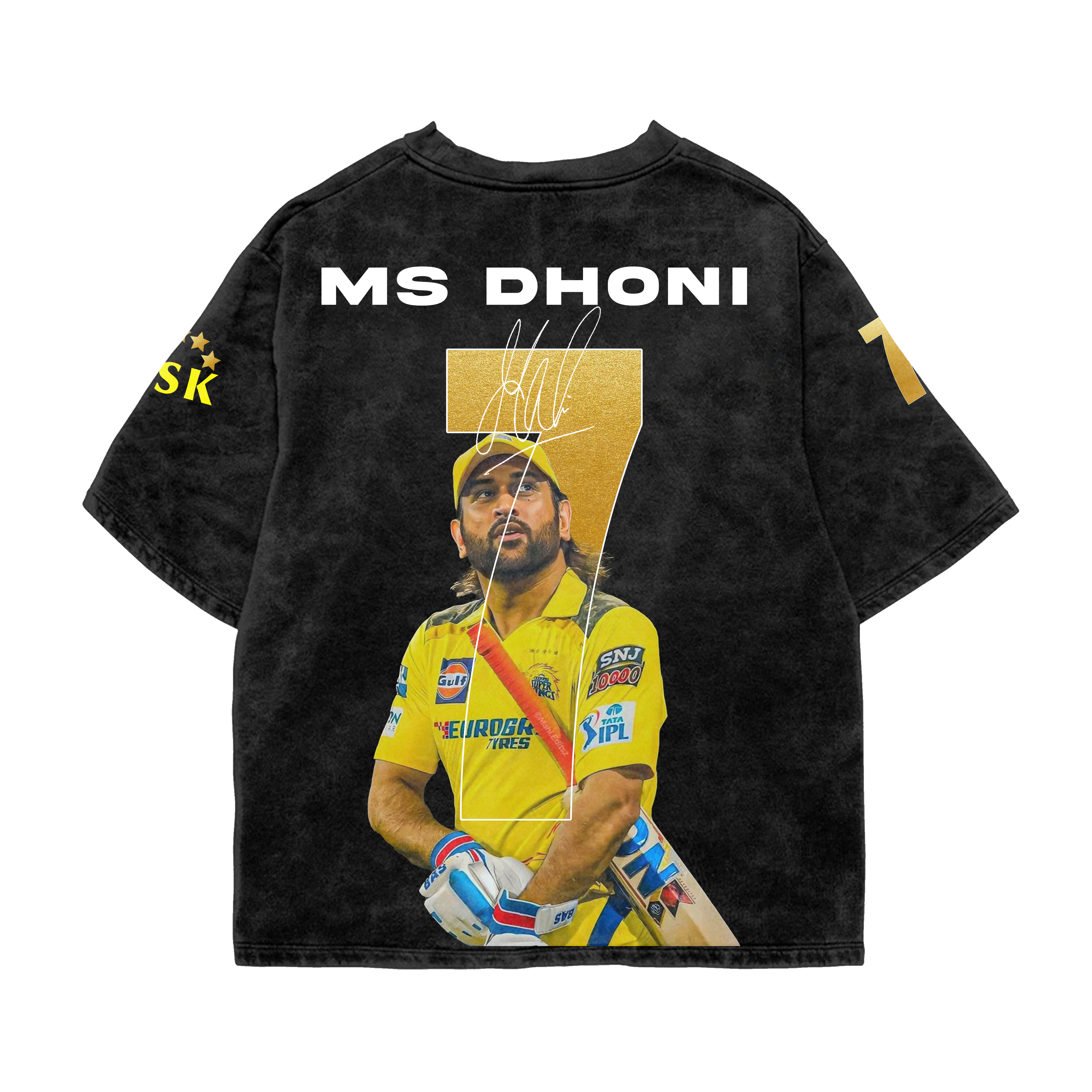 Thala Dhoni 7 Acid-Wash Oversized Tee