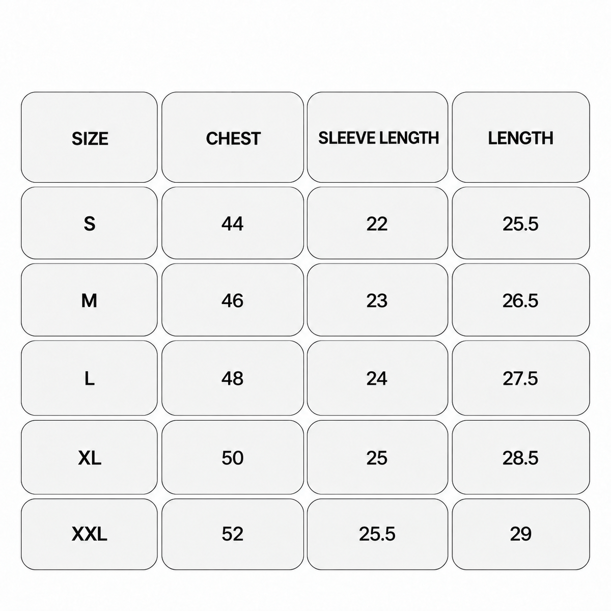 Golden Bloom Jacket Size Chart