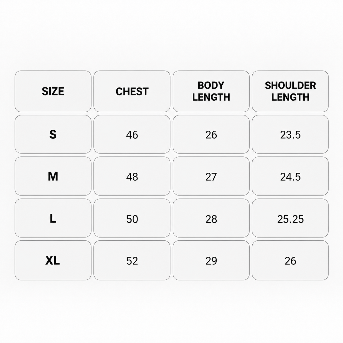 Obsidian Wash Hoodie Size Chart