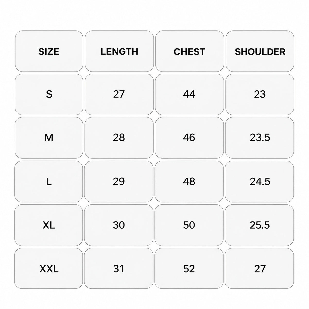 MERMAID MYSTERY T-SHIRT Size Chart